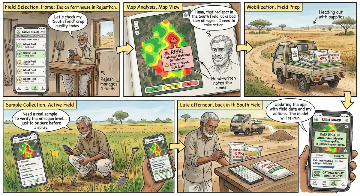 A storyboard of a farmer’s day, made with Gemini.