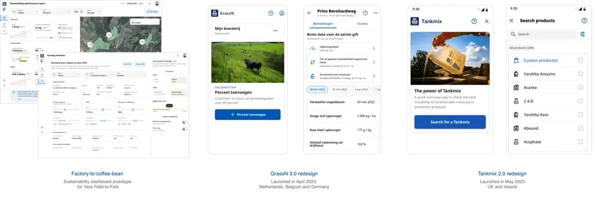 A row of mobile app concept screens.